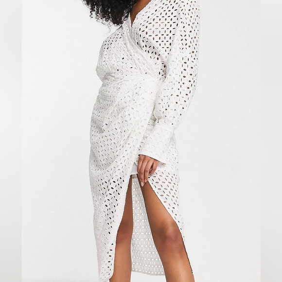 Wrap front broderie midi dress with blouson sleeve - Picture 4 of 4